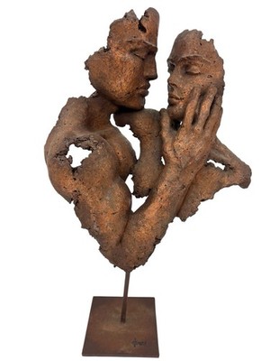 Hindi Consuelo Bustillo Penunuri Signed Pareja Grande Lovers Sculpture Touch