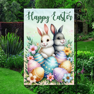 Happy Easter Bunnies Eggs Flag