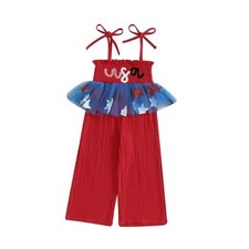 4th Fourth Of July Toddler Girl Outfit Usa Romper Spaghetti 4-5T Usa Star Red