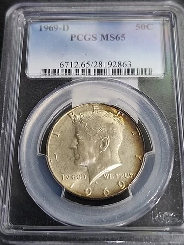 1969 D Kennedy Silver Uncirculated Half Dollar PCGS MS65 Toned Free Shipping