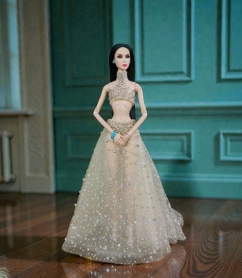 Elegant Crystal Beaded Dress, Custom Handmade, Fits Barbie FR Poppy Parker Doll