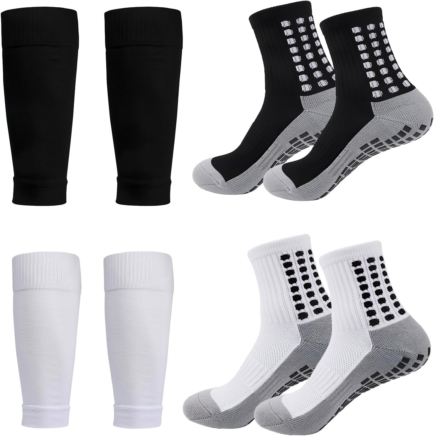 2 Set Grip Soccer Socks & Shin Guard Sleeves Non-Slip Sports Sleeve Socks Men Wo