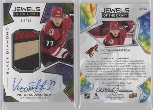 2020-21 Upper Deck Black Diamond /99 Victor Soderstrom RPA Rookie Patch Auto RC