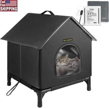 Heated Outdoor Cat Shelter W/ Insulation Elevated Waterproof Design Feral Cats