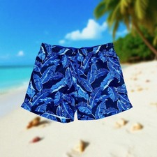 Lands' End Men's Blue Palm Leaf Print Swim Shorts Size Large 36-38
