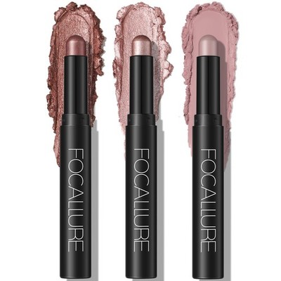 FOCALLURE 3PCS Cream Eyeshadow Stick 0.07 Ounce (Pack of 3), Rose Mirage 
