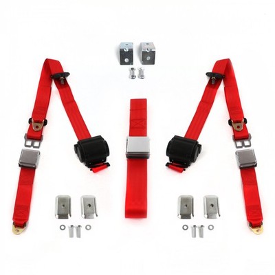Ford Truck 1948 - 1952  Airplane 3pt Red Bench Seat Kit w/Brackets 3 Belts  