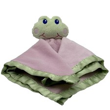 Lovey Security Plush Blanket Pink Green Satin Frog Rattle Baby Essentials