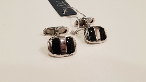 Gemelli Polsini in Argento 925 rettangolari Argento e Onice Marcello Pane - Foto 1 di 4