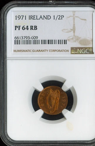 1971 Ireland Half Penny 1/2p NGC PF64 RB Proof Quality