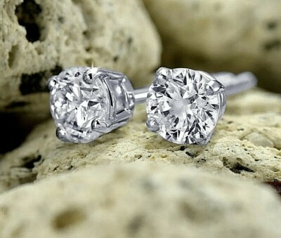 5 kt Lab Created weißer Saphir runde Ohrstecker 8 mm 14 K Weißgold