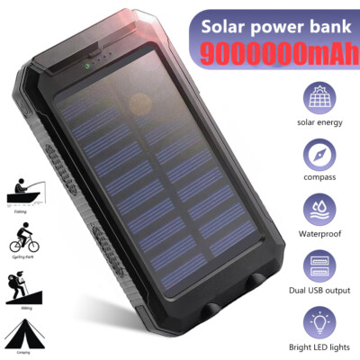 9000000mAh Solar Power Bank Portable External Battery Charger for Cell Phone US