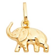 14K Yellow Gold Elephant Strength, Lucky Animal Charm Pendant for Necklace Chain