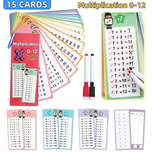 Multiplication Table Cards with 2 Dry Erase Pens, Educational Times Flashcard - Picture 1 of 24