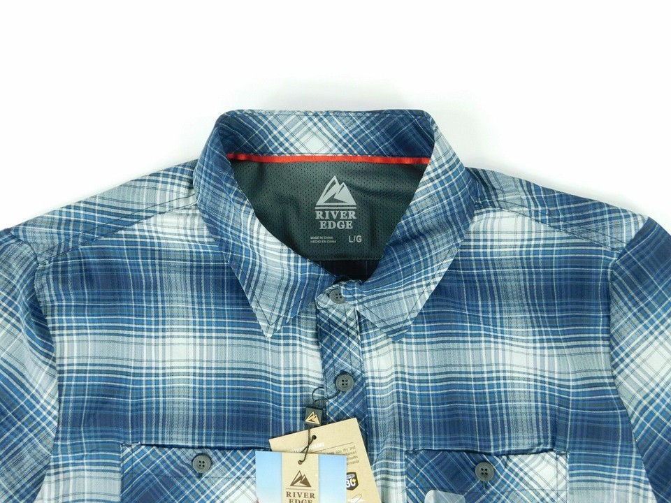 River Edge Mens Button Front Blue Plaid Shirt Size Small eBay