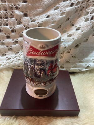 陶芸 2014 BUDWEISER HOLIDAY STEIN 2014 Budweiser Holiday Stein with Certificate of Authenticity and