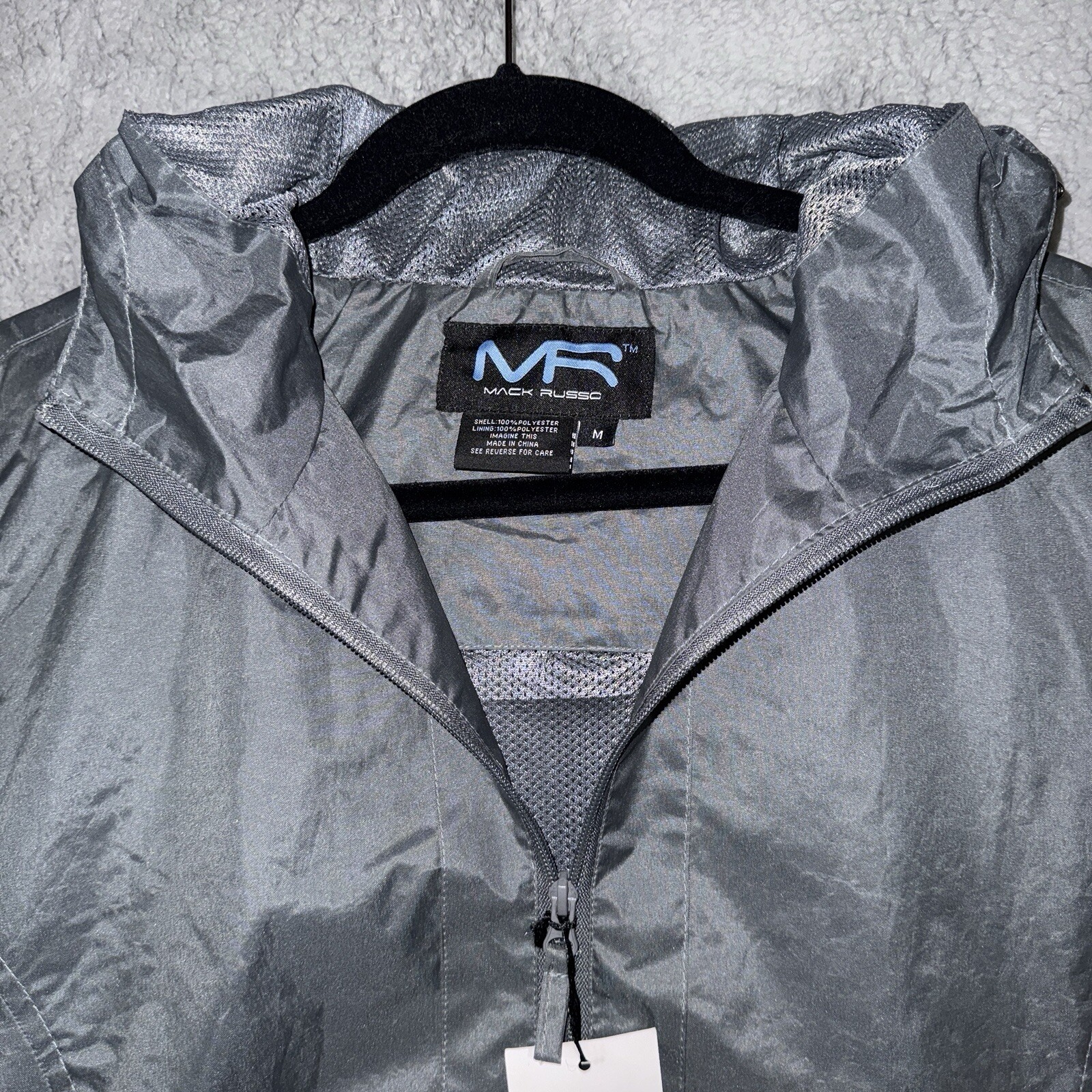 Mack Russo Jacket Mens XL Gray Full Zip Long Sleeve Hooded Outdoor Windbreaker