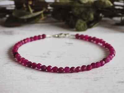 Ruby Crystal Gemstone Dainty Bracelet Minimalist Healing 3mm Faceted Beads
