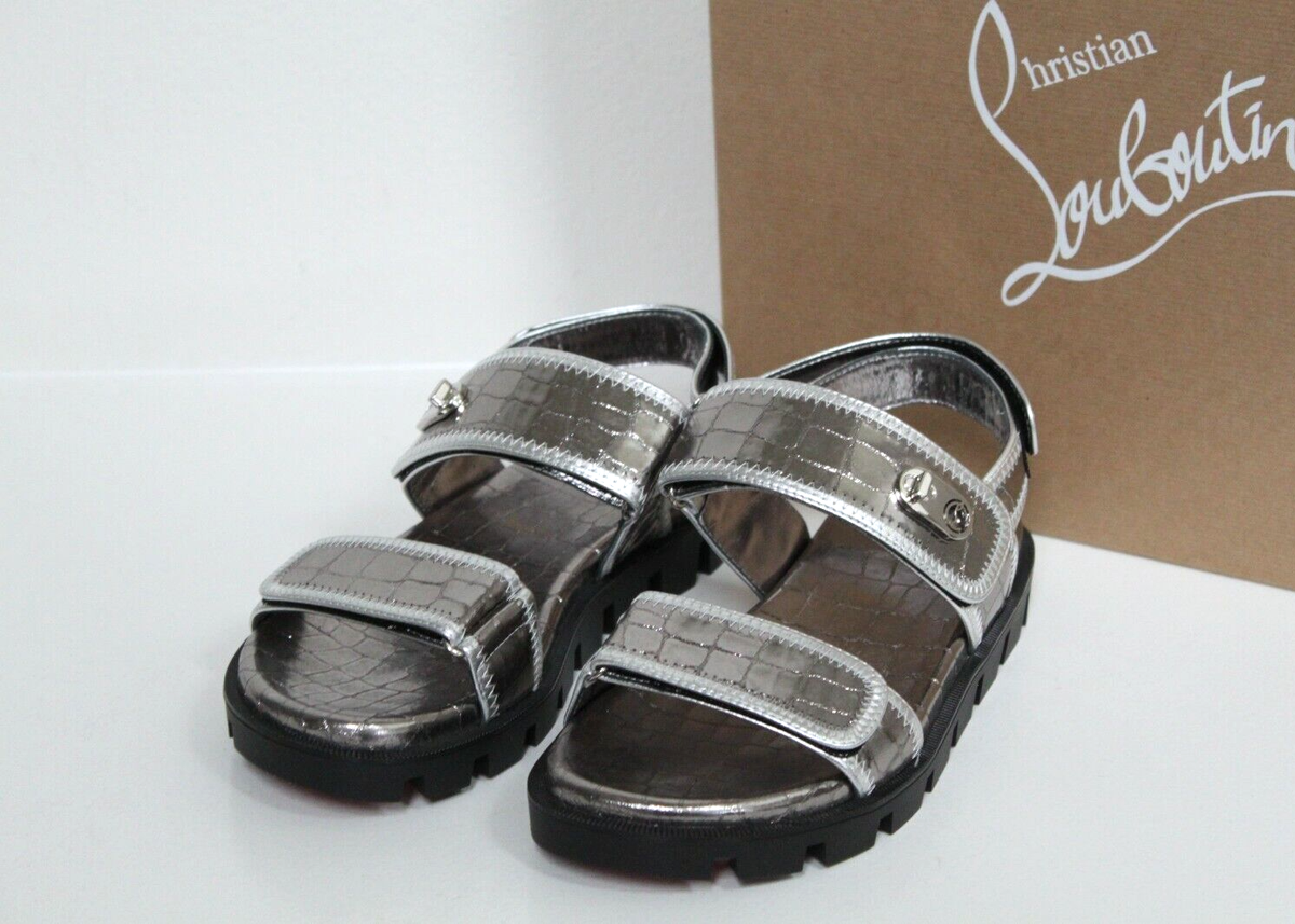 New sz 6.5 / 36.5 Christian Louboutin Silver Logo Lock leather