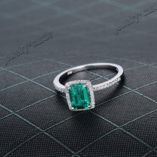 Real 10k White Gold 7x5mm Natural Emerald Semi Mount Halo 1/5ct Diamond Ring - Picture 2 of 7