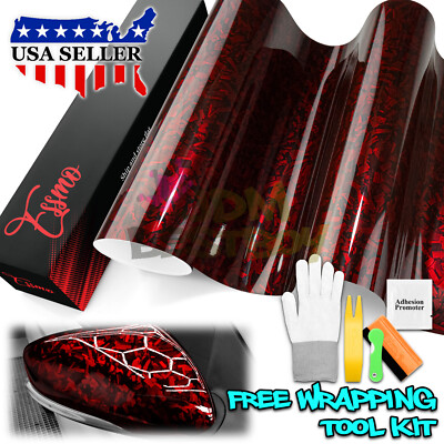 ESSMO PET Marble Forged Gloss Carbon Fiber Red Car Vehicle Vinyl Wrap Decal