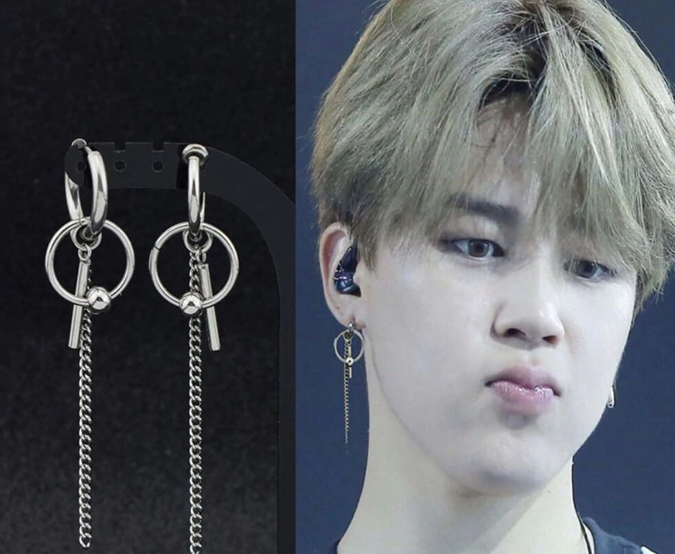Kpop Idol BTS Jimin Surgical steel Circle Ball Drop Earring Ear