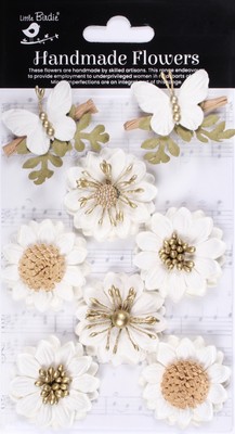 Little Birdie Arcadia Paper Flowers 8/Pkg-Ivory Pearl