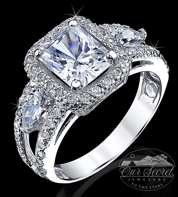 2.5 ct Radiant Cut Ring Top AAAAA CZ Imitation Moissanite Simulant SS S 5