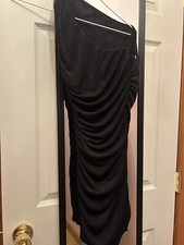 One Shoulder Sexy Bodycon Black Dress Women (XS) Rouched