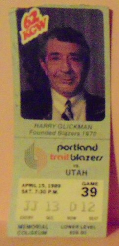 Vtg 1989 Portland Trailblazers NBA Ticket Stub, Game 39 vs Utah, Harry Glickman