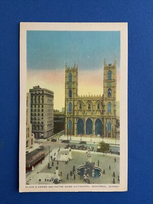 Place D Armes & Notre Dame Cathedral, Montreal, Quebec, Canada..Postcard