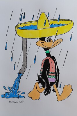 Unikat  Comic Gemälde Aquarell auf Papier Ente Daffy Duck  21x30cm Original