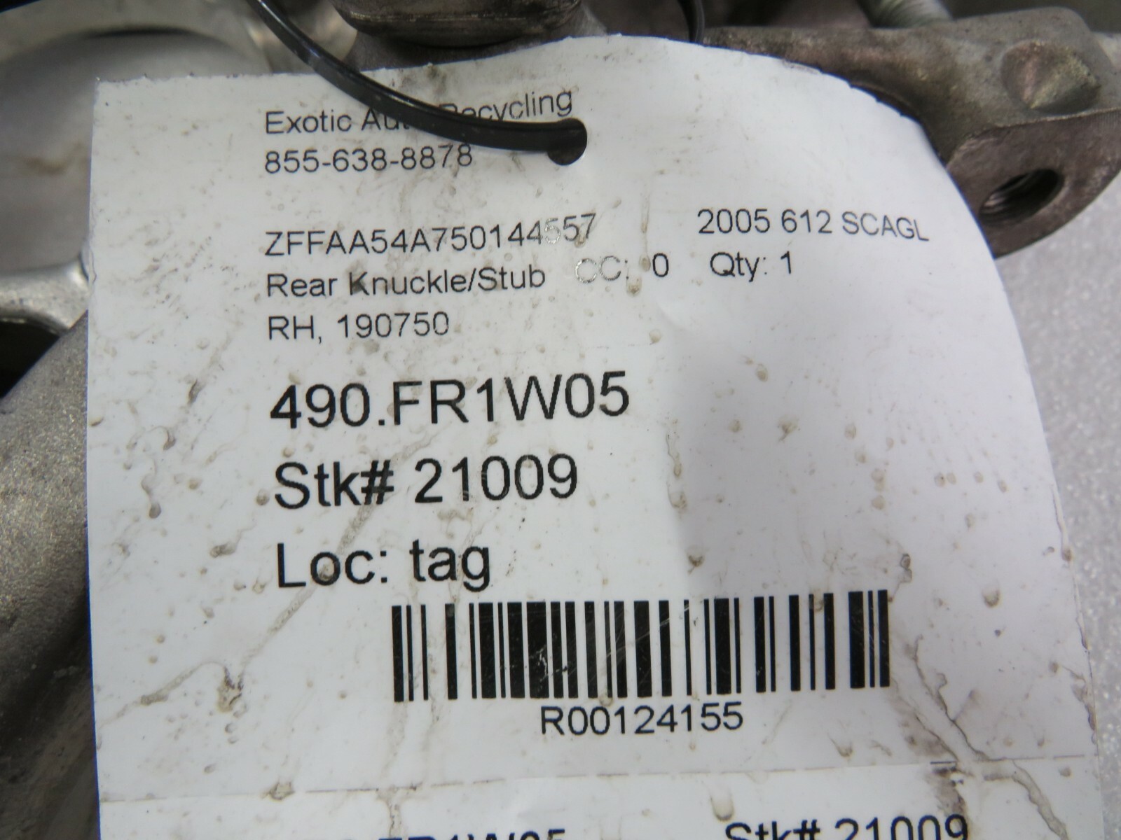 Ferrari 599, 612 Scaglietti, RH, Right, Rear Knuckle w/o Hub, Used, P/N 190750
