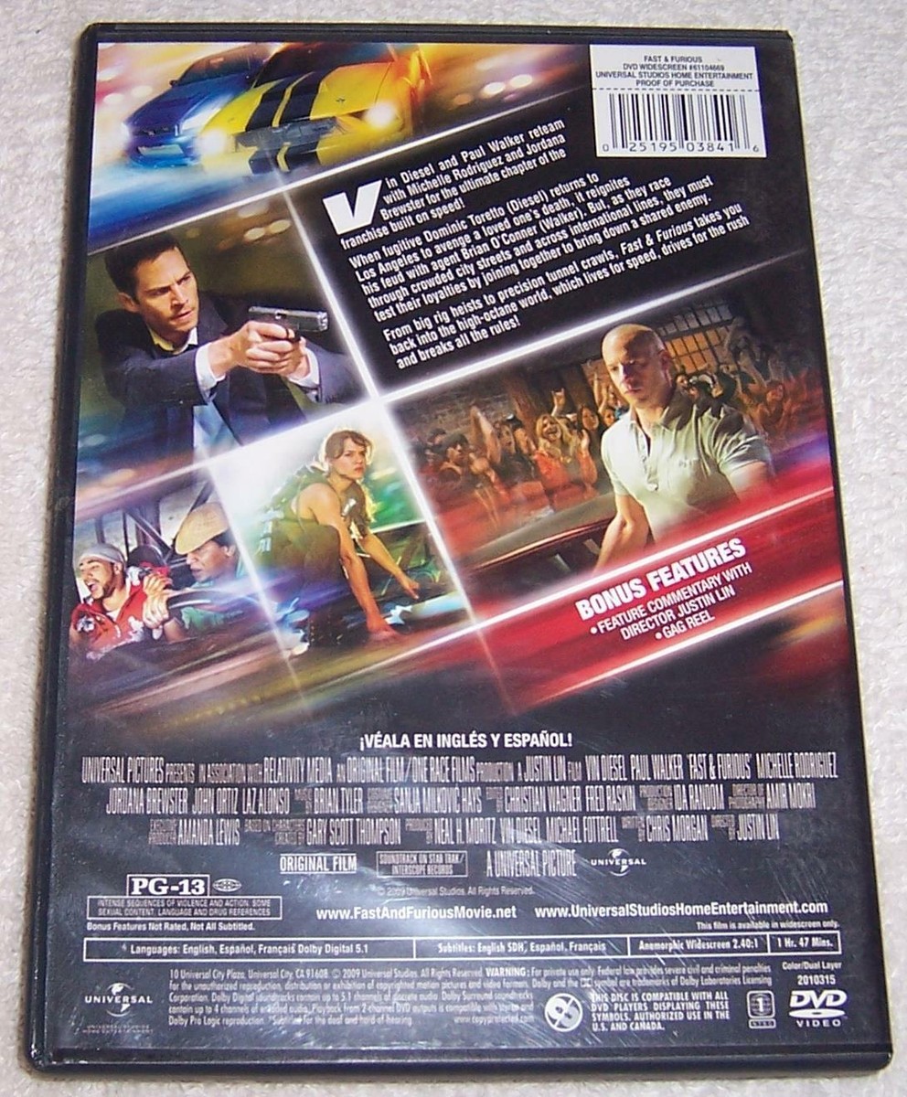 Fast & Furious DVD Vin Diesel Paul Walker Michelle Rodriguez
