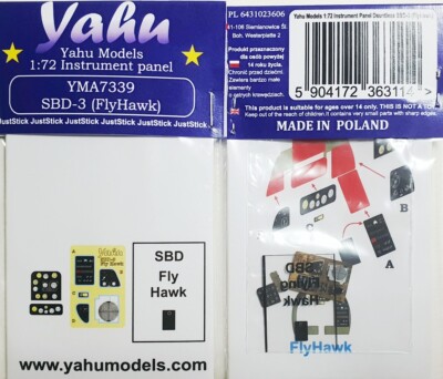 SBD-3 DAUNTLESS PHOTOETCHED, 3D, INSTRUMENT PANEL to FLY HAWK #7339 1/72 YAHU