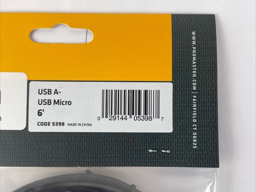ProMaster #5398 USB 2.0 High Speed Data Cable USB A-USB Micro 6’ New In Package - Picture 9 of 9