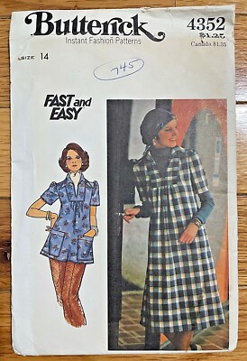 BUTTERICK 4532 EASY PULLOVER TUNIC A-LINE SHIFT TOP & DRESS, SZ 14-CUT/CMPLTE