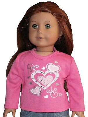 Pink Heart Love Peace Long Sleeve Tee Shirt fits 18" American Girl Size Doll