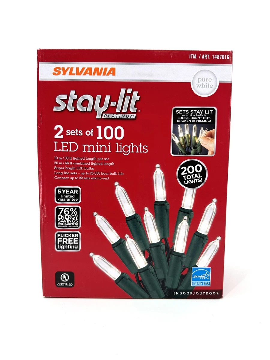 Sylvania Stay lit Platinum White Led Mini Lights 200 ct 2 set
