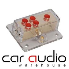 Gold 4 Way Earth Distribution Block - 1 x 4 AWG 20mm In - 4 x 8 AWG 8mm Out