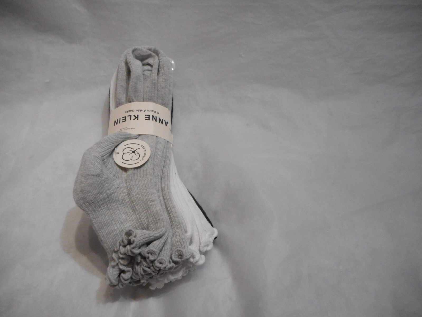 Anne Klein Women's 6 Pairs Cotton Ankle Socks Grey/White/Black Sock Size 9-11