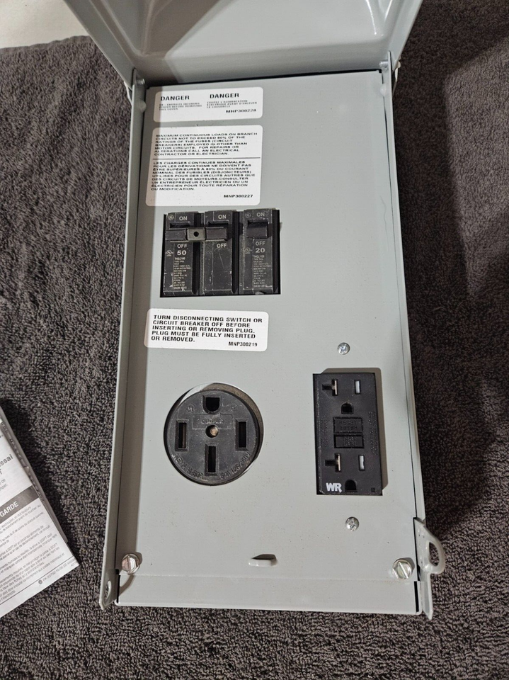 GE RV Panel with 50 Amp RV Receptacle and 20 Amp GFCI Receptacle NOS