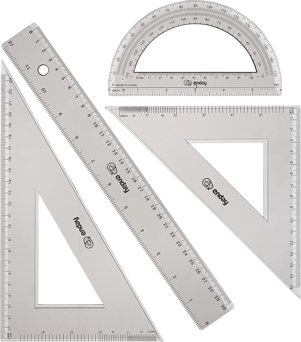 Vintage Clear Plastic Ruler w/ Built in Protractor and Triangles