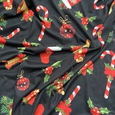  FS696 Candy Stick Christmas Stretchy Thin Soft Spun Polyester Elastane Fabric 