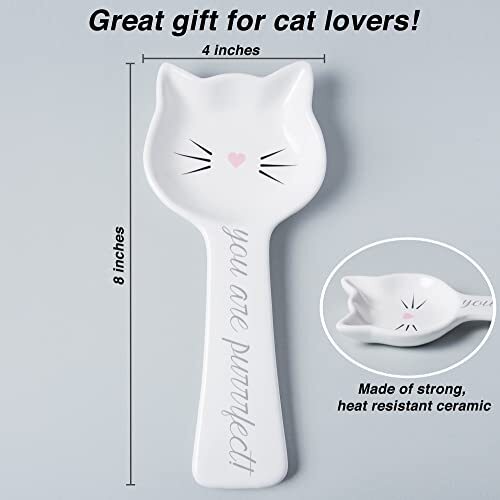 White Ceramic Cat Spoon Rest Kitten Spoon Rest For Stove Or Countertop Cute Kit - Picture 2 of 7