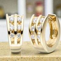 Creolen 925 Sterling Silber Gold Vergoldet 12 Zirkonia Ohrringe