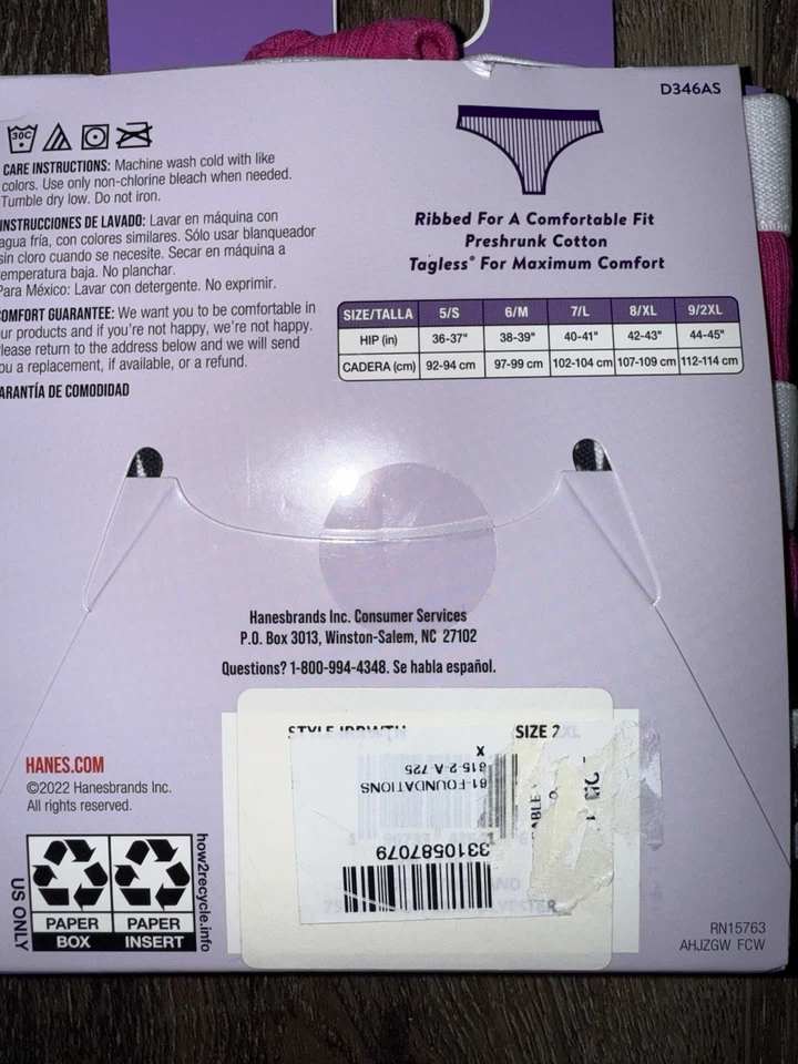 Hanes ~ 3-Pair Womens Thong Underwear Cotton Blend Pink Ribbed  ~ S/5 - Image 3 of 3