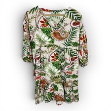 Boho Artisan Floral Paisley Tunic Dress Tropical Vacation Ready Flowy Aesthetic