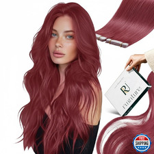 RUNATURE Burgundy Tape in Human Hair Extensions Real Seamless Skin Weft 80g