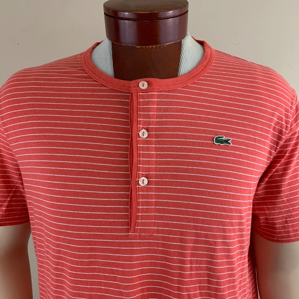 LACOSTE Men's Short Sleeve Henley Linen Blend Striped Shirt Size XL (EUR 7) - Image 2 of 4